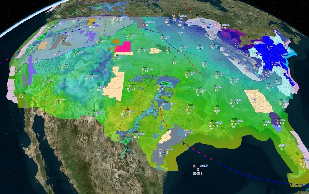 NOAA weather data overlaid on the globe